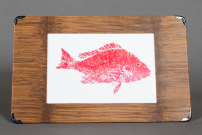 menu board metal corner Red fish